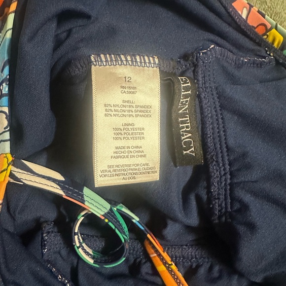 Ellen Tracy Navy Floral Halter One-Piece Swimwear - Picture 3 of 3